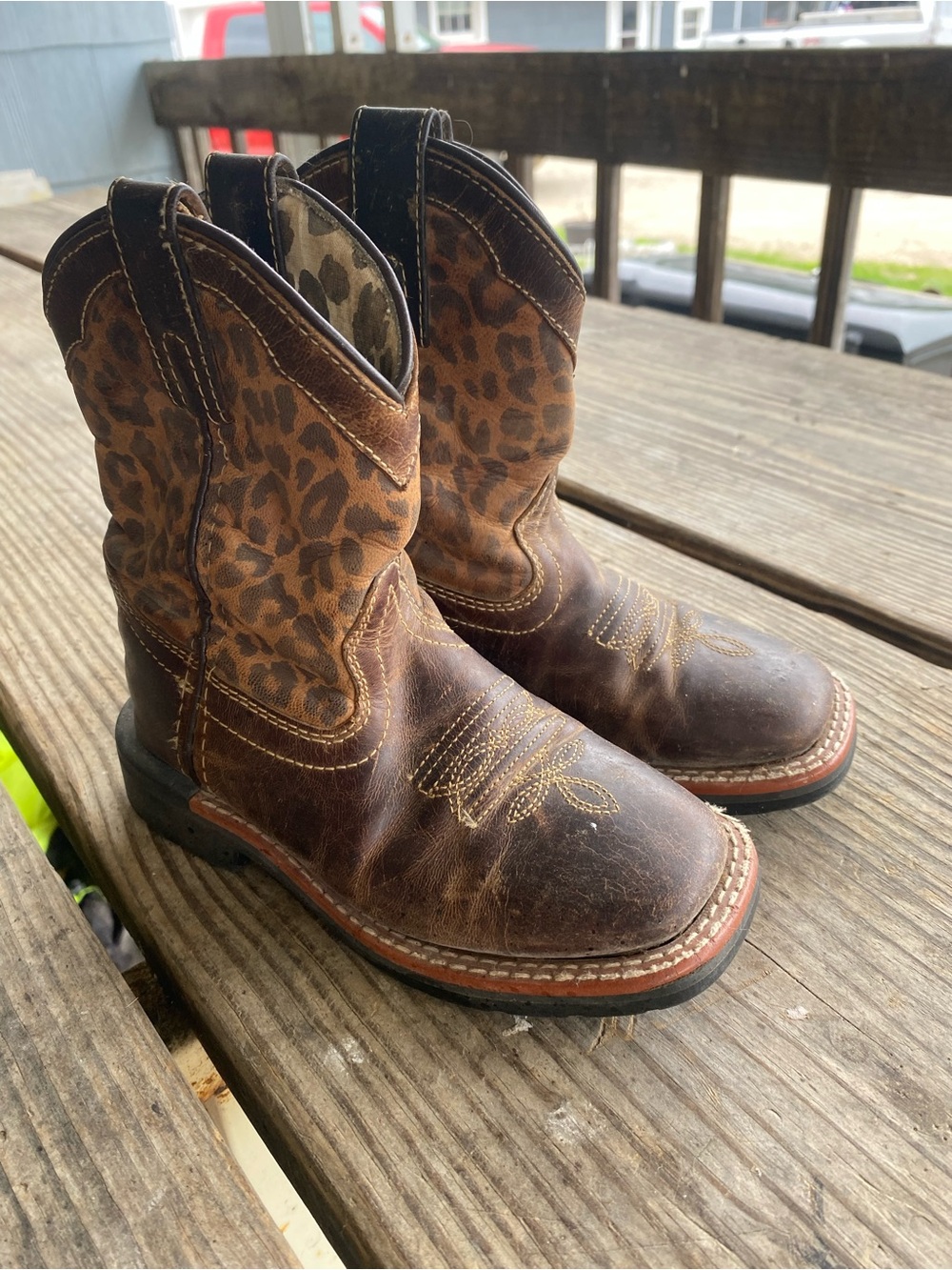 Dan Post Kids Brown Leopard Print Western Boots